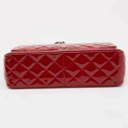 Pre Owned Chanel Red Quilted Patent Leather Jumbo Classic Double Flap Bag
