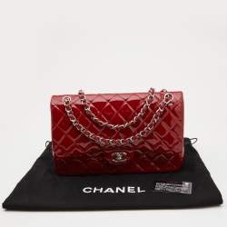 Pre Owned Chanel Red Quilted Patent Leather Jumbo Classic Double Flap Bag