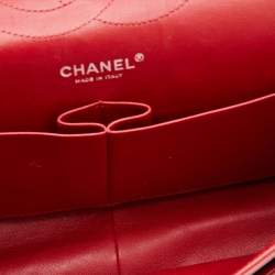 Pre Owned Chanel Red Quilted Patent Leather Jumbo Classic Double Flap Bag