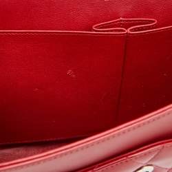 Pre Owned Chanel Red Quilted Patent Leather Jumbo Classic Double Flap Bag