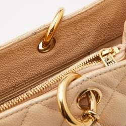 Pre Owned Chanel Beige Quilted Caviar Leather Grand Shopping Tote
