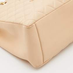 Pre Owned Chanel Beige Quilted Caviar Leather Grand Shopping Tote