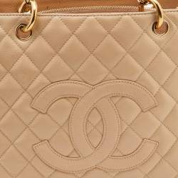 Pre Owned Chanel Beige Quilted Caviar Leather Grand Shopping Tote