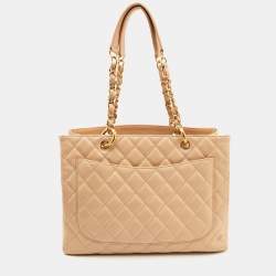 Chanel Grand Shopping Tote GST in beige clair caviar leather with