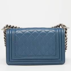 Pre Owned Chanel Blue Quilted Leather Small Boy Flap Bag