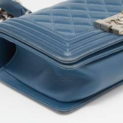 Pre Owned Chanel Blue Quilted Leather Small Boy Flap Bag