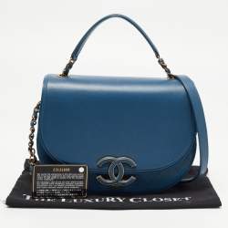 Pre Owned Chanel Blue Quilt Stitched Leather Coco Curve Flap Shoulder Bag