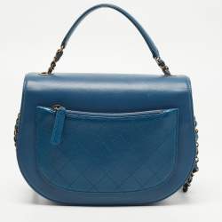 Pre Owned Chanel Blue Quilt Stitched Leather Coco Curve Flap Shoulder Bag
