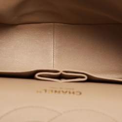 Pre Owned Chanel Beige Quilted Leather Jumbo Classic Double Flap Bag