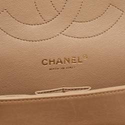 Pre Owned Chanel Beige Quilted Leather Jumbo Classic Double Flap Bag