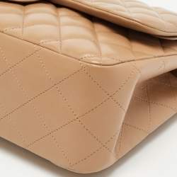 Pre Owned Chanel Beige Quilted Leather Jumbo Classic Double Flap Bag