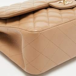 Pre Owned Chanel Beige Quilted Leather Jumbo Classic Double Flap Bag