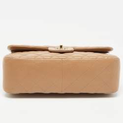 Pre Owned Chanel Beige Quilted Leather Jumbo Classic Double Flap Bag