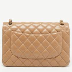 Pre Owned Chanel Beige Quilted Leather Jumbo Classic Double Flap Bag