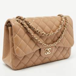 Pre Owned Chanel Beige Quilted Leather Jumbo Classic Double Flap Bag