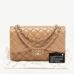 Pre Owned Chanel Beige Quilted Leather Jumbo Classic Double Flap Bag