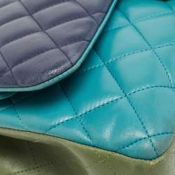 Pre Owned Chanel Tri Color Quilted Leather Jumbo Classic Double Flap Bag