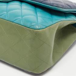 Pre Owned Chanel Tri Color Quilted Leather Jumbo Classic Double Flap Bag