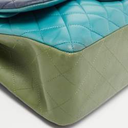 Pre Owned Chanel Tri Color Quilted Leather Jumbo Classic Double Flap Bag