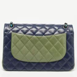 Pre Owned Chanel Tri Color Quilted Leather Jumbo Classic Double Flap Bag