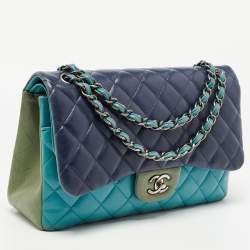 Pre Owned Chanel Tri Color Quilted Leather Jumbo Classic Double Flap Bag