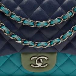 Pre Owned Chanel Tri Color Quilted Leather Jumbo Classic Double Flap Bag