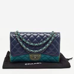 Pre Owned Chanel Tri Color Quilted Leather Jumbo Classic Double Flap Bag