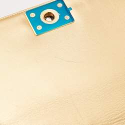 Pre Owned Chanel Gold Cube Embossed Leather Medium Boy Flap Bag