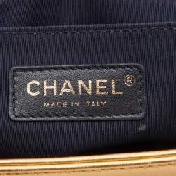 Pre Owned Chanel Gold Cube Embossed Leather Medium Boy Flap Bag
