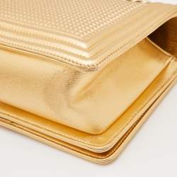 Pre Owned Chanel Gold Cube Embossed Leather Medium Boy Flap Bag