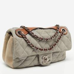 Pre Owned Chanel Grey Quilted Iridescent Leather In-The-Mix Medium Flap Bag