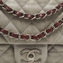 Pre Owned Chanel Grey Quilted Iridescent Leather In-The-Mix Medium Flap Bag