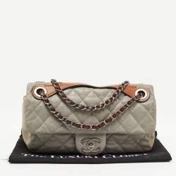 Pre Owned Chanel Grey Quilted Iridescent Leather In-The-Mix Medium Flap Bag