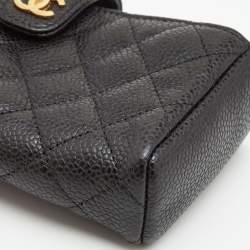 Pre Owned Chanel Black Quilted Caviar Leather CC O Phone Pouch