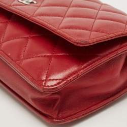Chanel Red Quilted Leather Classic Wallet on Chain