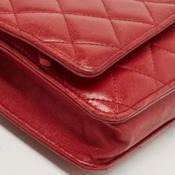 Chanel Red Quilted Leather Classic Wallet on Chain