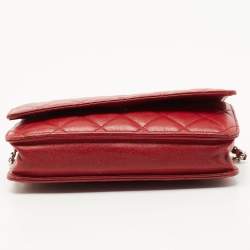 Chanel Red Quilted Leather Classic Wallet on Chain