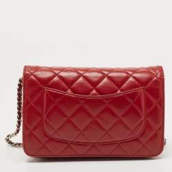 Chanel Red Quilted Leather Classic Wallet on Chain