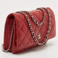 Chanel Red Quilted Leather Classic Wallet on Chain