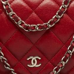 Chanel Red Quilted Leather Classic Wallet on Chain