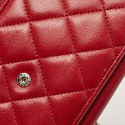 Chanel Red Quilted Leather Classic Wallet on Chain