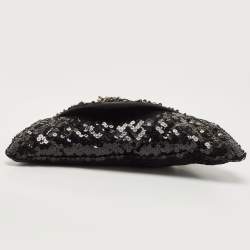 Pre Owned Chanel Black Sequins CC Half Moon Clutch