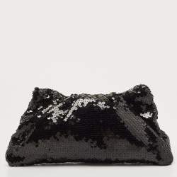 Pre Owned Chanel Black Sequins CC Half Moon Clutch