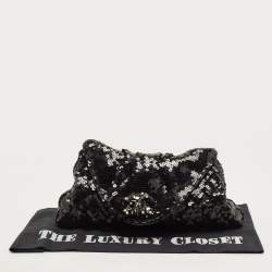 Pre Owned Chanel Black Sequins CC Half Moon Clutch