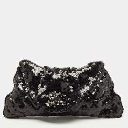 Pre Owned Chanel Black Sequins CC Half Moon Clutch