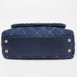 Pre Owned Chanel Blue Quilted Denim and Leather Mini Coco Top Handle Bag
