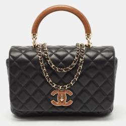 CHANEL  Black Quilted Calfskin Wood Top Handle Bag-- Rare – The