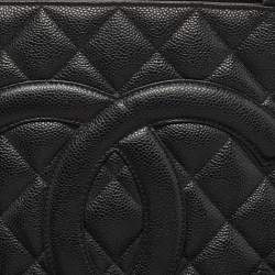 Pre Owned Chanel Black Quilted Caviar Leather Medallion Tote