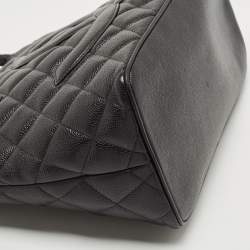 Pre Owned Chanel Black Quilted Caviar Leather Medallion Tote