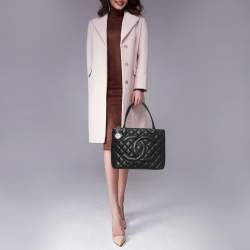 Pre Owned Chanel Black Quilted Caviar Leather Medallion Tote